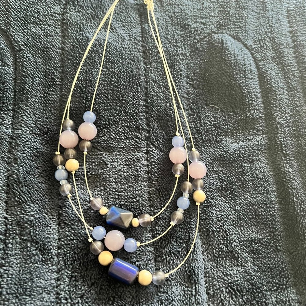 Purple, Pink, Lavender 3 String Necklace - 15 inches with 1.5 inch extender